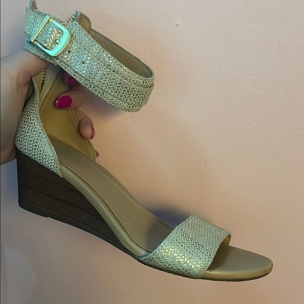 UGG Cream and Brown Wedge Sandals